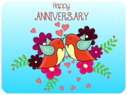 Anniversary Kissing Birds Flowers