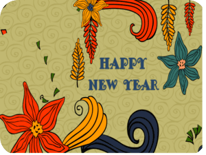 Happy New Year Colorful Flowers